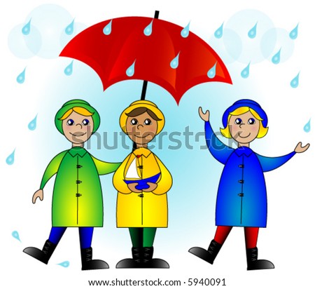 Children in the rain vector.