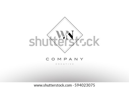 wn w n  retro vintage black white alphabet company letter logo line design vector icon template 