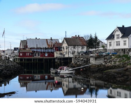 Beautiful landscape scenery of Norway fishing village hidden deep in fjords.