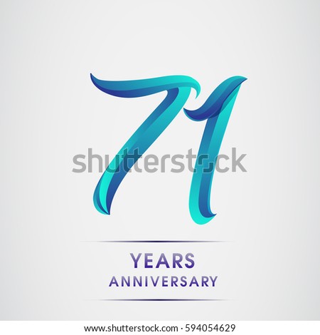 seventy one years anniversary celebration logotype blue colored isolated on white background. 71st birthday logo for invitation card, banner and greeting card