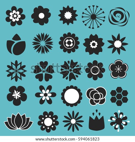 Flower icons set. Decorative floral symbols. Design element for wedding invitation, Valentines Day cards, wallpapers, web site background, baby shower invitation, birthday card, scrapbooking, etc.
