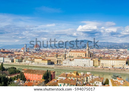 The view on the river Arno and istoric center of Florence