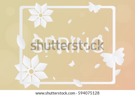 Spring Background With Paper Cut Flower And Butterfly. Origami. Vector