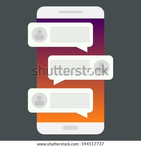 Mobile phone chat message notifications vector illustration