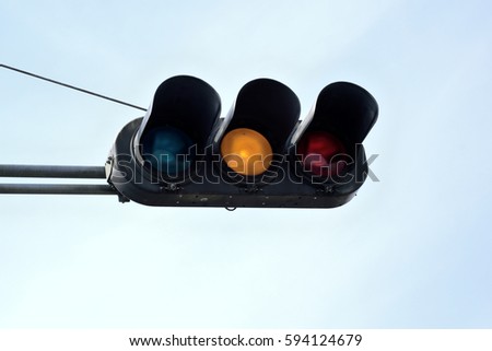 Traffic signals in Japan. The yellow light means careful.
