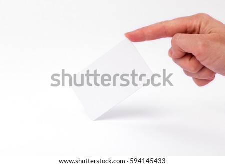 Photo of business cards isolated on white holding in hands. Business cards template for branding identity. Business cards For graphic designers presentations and portfolios. Branding, brand, template.