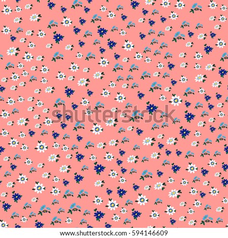 Cute abstract seamless pattern with small chamomile flowers on the pink background.Summer floral vector illustration.Template for prints,book covers, textile,fabric,wrapping gift paper.
