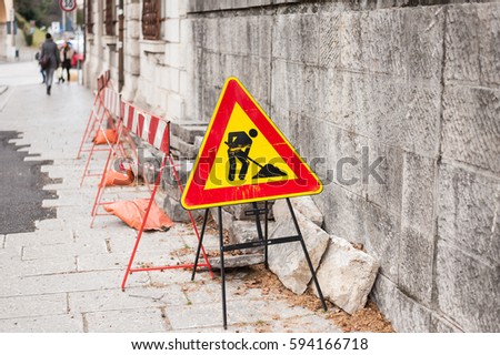 Road works sign for construction works in progress
