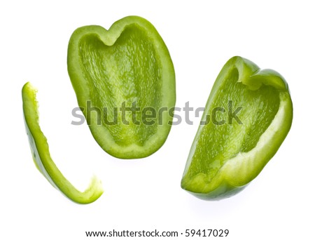 Fresh Green Bell Pepper Slices Isolated on White with a Clipping Path. Royalty-Free Stock Photo #59417029