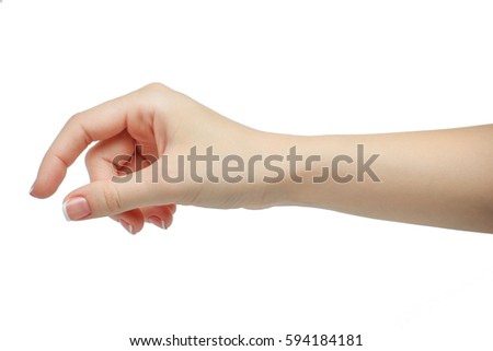 Woman hand holding some like a blank card isolated on a white background. manicured hand Royalty-Free Stock Photo #594184181