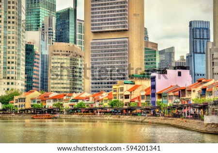 Boat Quay, a historical district in Singapore Royalty-Free Stock Photo #594201341