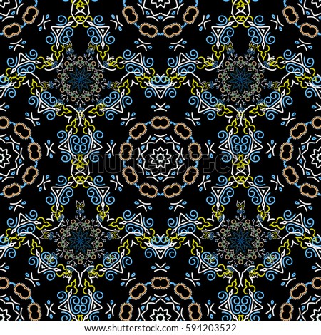 Damask seamless floral pattern in green and blue colors.