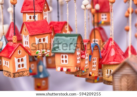 Famous handicraft mart Kaziukas in Vilnius, Lithuania: ceramic hanging houses
