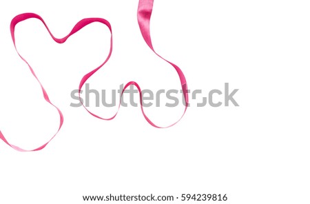 Two hearts made from red ribbon on white background .