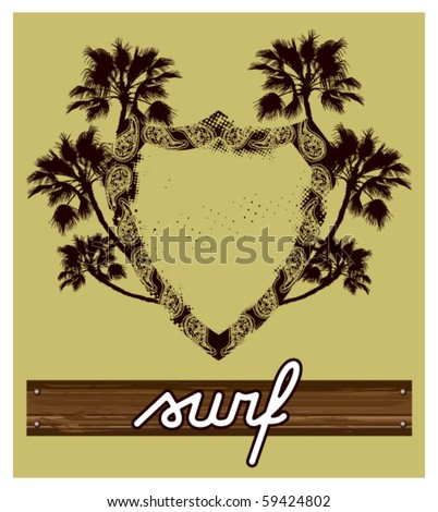 surf brown grunge shield with wood banner