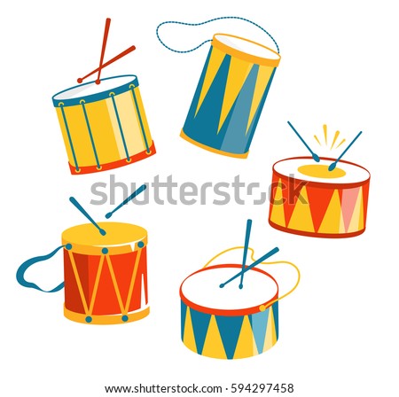 Festive Carnival Drums Isolated on White Background Royalty-Free Stock Photo #594297458