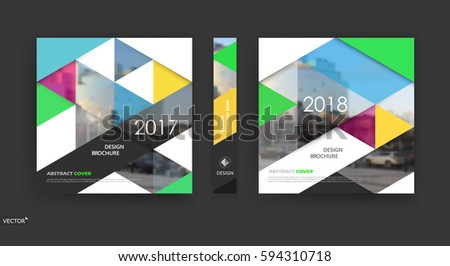 Abstract fancy template for a4 brochure cover design, info banner frame, title sheet model set. Modern vector front page with urban city street texture. Ad flyer font with patch triangle mosaic icon