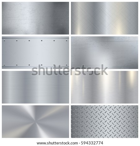 Metal surface finishing texture realistic icons collection with satin brushed and polish samples  Royalty-Free Stock Photo #594332774