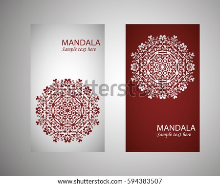 Vintage cards with Floral mandala pattern and ornaments. Vector Flyer oriental design Layout template. Islam, Arabic, Indian, Mexican ottoman motifs.