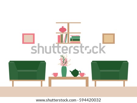 Vector illustration. The interior of the room. Living room with a sofa. Flat style.