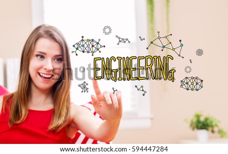 Engineering concept with young woman in her home 