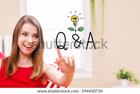 Q and A concept with young woman in her home 