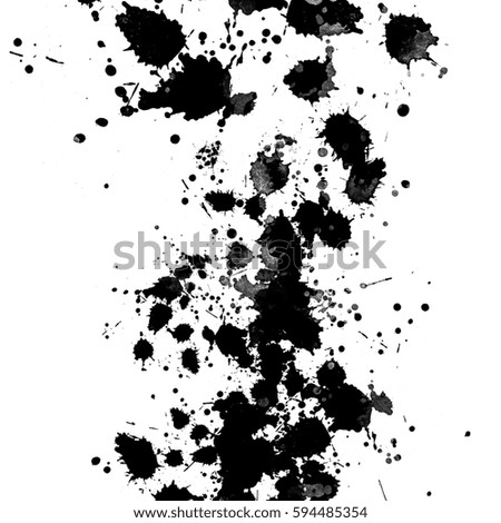 Isolated black watercolor and ink splatter textures on white wall background