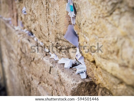 Notes on the wailing (Western) wall in Jerusalem Israel Royalty-Free Stock Photo #594501446