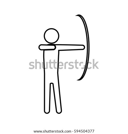 eps 10 vector thin line Archery sport icon. Summer sport activity pictogram for web, print, mobile. Black athlete sign isolated on gray. Hand drawn competition symbol. Graphic design clip art element
