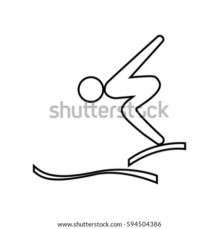 eps 10 vector thin line Diving sport icon. Summer sport activity pictogram for web, print, mobile. Black athlete sign isolated on gray. Hand drawn competition symbol. Graphic design clip art element