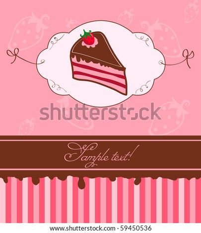 Cute Pink Invitation Postcard with Strawberry Cake