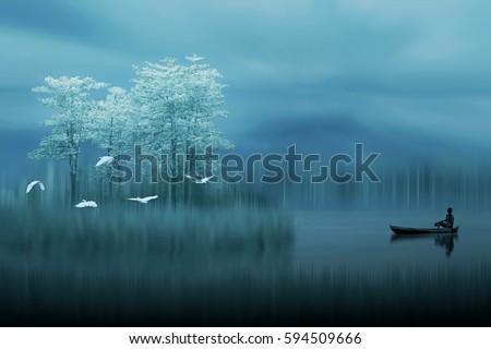 A fisherman in a dream landscape 