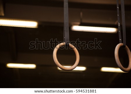 Gymnastic apparatus sport rings on black background