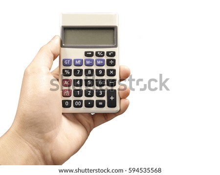 Male hand with calculator isolated on white background