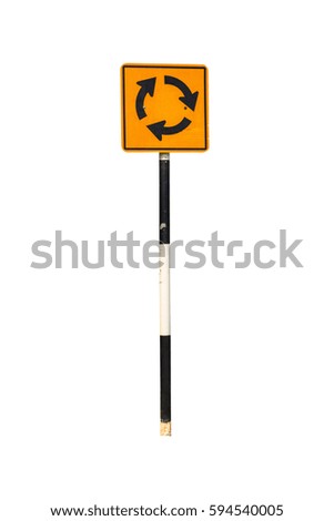 Traffic circle road sign isolated on white background