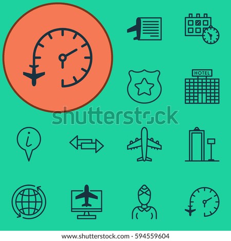 Set Of 12 Traveling Icons. Includes Airliner, Resort Development, Crossroad And Other Symbols. Beautiful Design Elements.