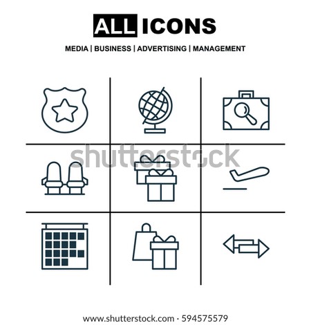 Set Of 9 Transportation Icons. Includes Shopping, Cop Symbol, Armchair And Other Symbols. Beautiful Design Elements.