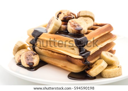 banana waffle with chocolate on white background