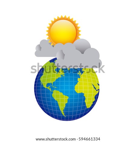 colorful earth planet with cloud and sun, vector illustraction design