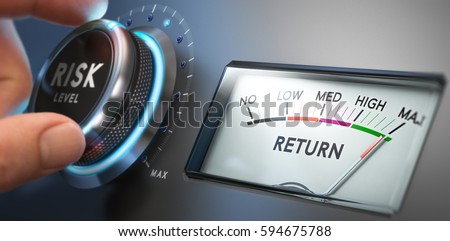 Man turning risk selector button to the medium position. Investment and financial concept. Composite image between a hand photography and a 3D background.
