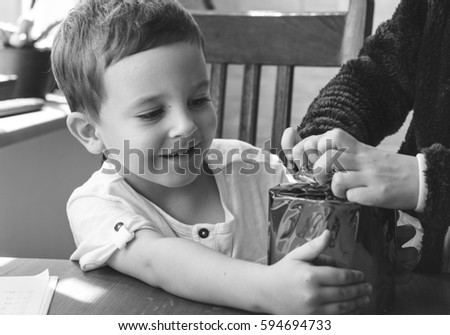 Little Children Wrapping Present Christmas