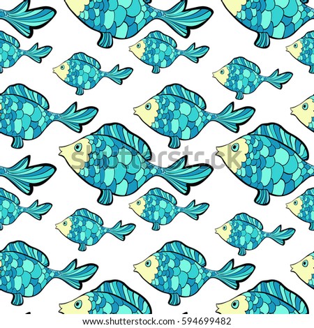 seamless pattern fish cartoon a blue cute  Vector illustration