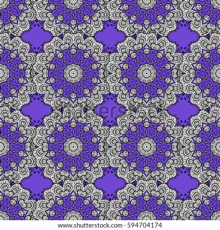 Gray pattern on violet background with vintage elements. Traditional orient ornament. Classic vintage background. Seamless classic vector gray pattern.