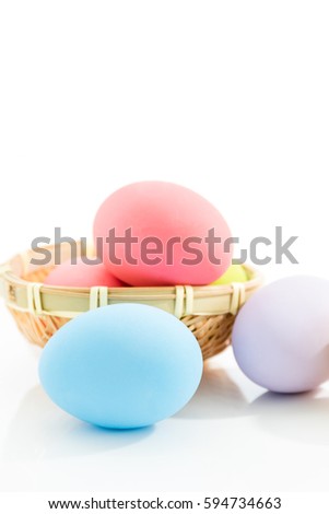 Close up muticolour Easter eggs on white background