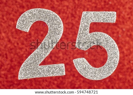 Number twenty-five silver color over a red background. Anniversary. Horizontal