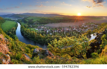 Serene sunset landscape by the Hron River, Slovakia

