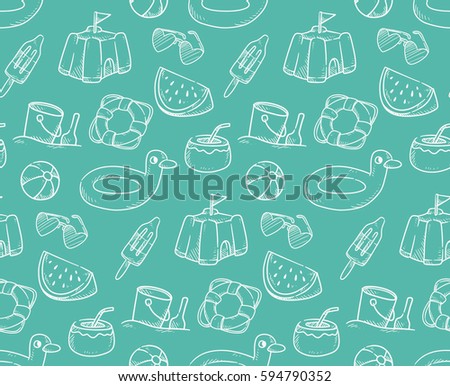 Summer holiday theme seamless background in doodle style