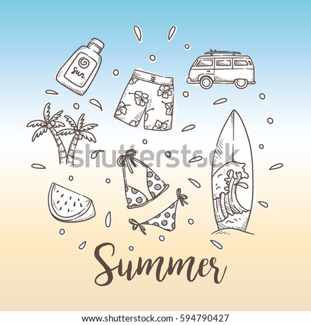 Summer holiday theme background in doodle style