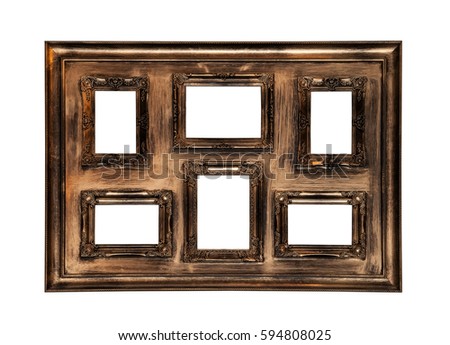 Picture photo frame antique with six windows inside isolated on white background