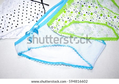Underpants and clothing for womens. Children panties isolated on white background